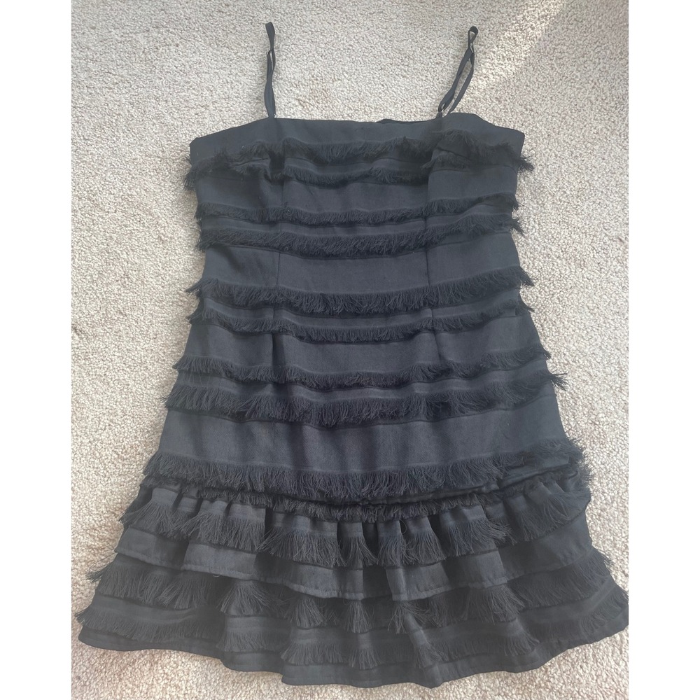 Princess Polly Black Fringe Tiered Mini Dress Sleeveless Party‎ Flapper Style 8